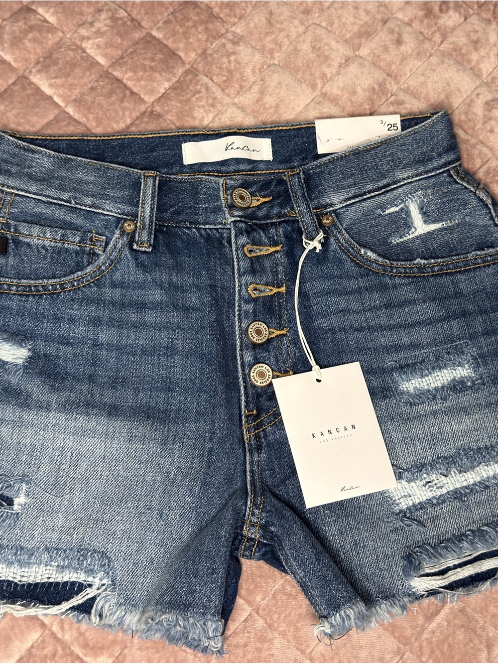 KanCan Distressed High-Rise Blue Denim Shorts
